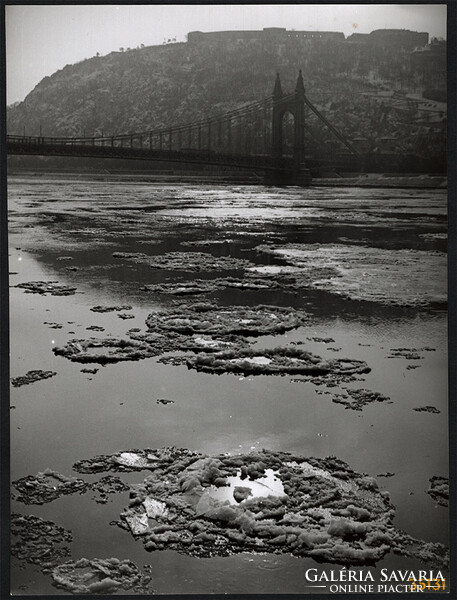 Larger size, photo art work by István Szendrő. Budapest, Elizabeth Bridge, Gellért Hill, ice skating