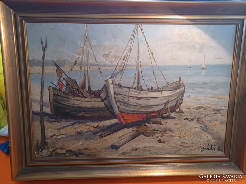 Fishing boats, oil painting