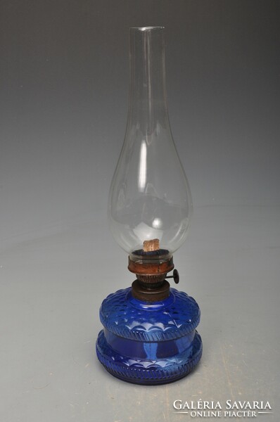Nagyon ritka petróleum lámpa, paraszt lámpa. kék üveg tartályos - működik.