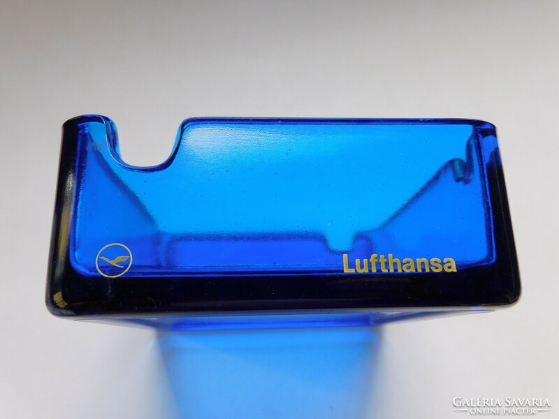 Vintage Lufthansa kék üveg hamutál
