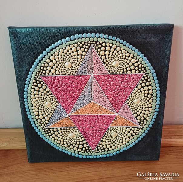 New! Merkaba mandala picture hand painted on 20x20cm, made with stretch technique on stretched canvas