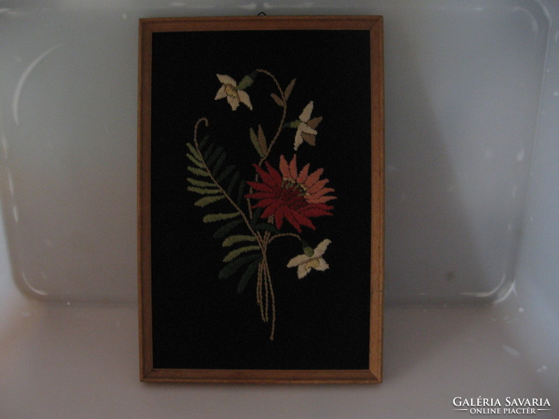 Retro embroidered wall picture in frame