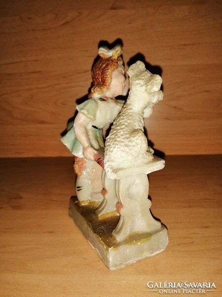 Little girl phoning with dog old salt sculpture figurine 15.5 cm high