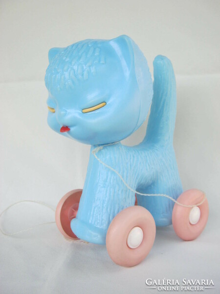 DMSZ retró trafikáru műanyag húzogatós játék kék macska