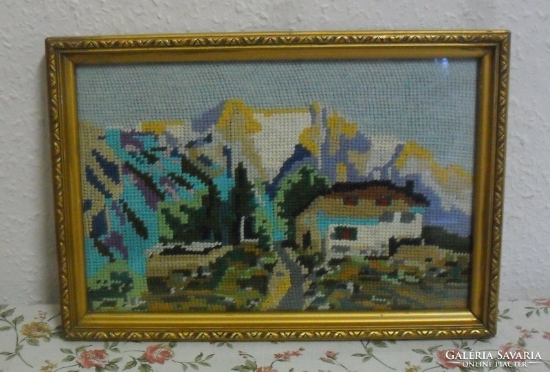 Framed antique, glazed tapestry picture 31 x 22 cm.