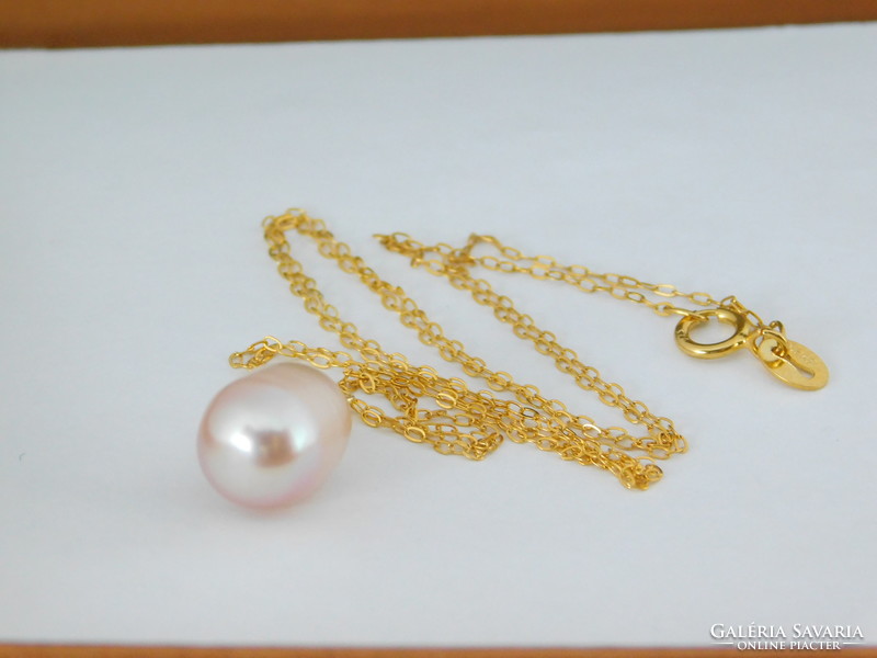 Pearl 18k gold pendant + gift silver necklace