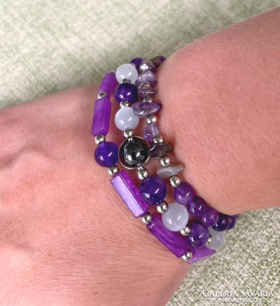 3-piece amethyst mineral bracelet set 318