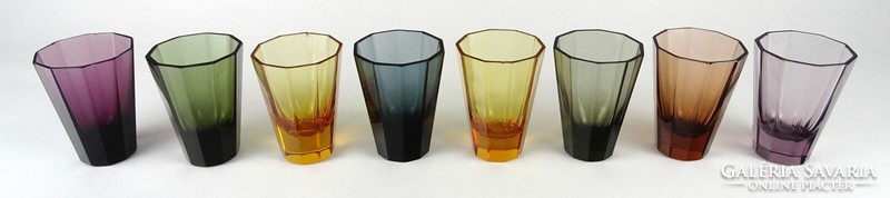 1N619 old art deco colored square glass glass set of 8 pieces