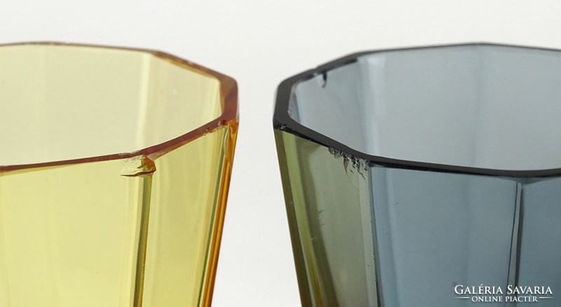 1N619 Régi art deco színes szögletes üveg pohár készlet 8 darab