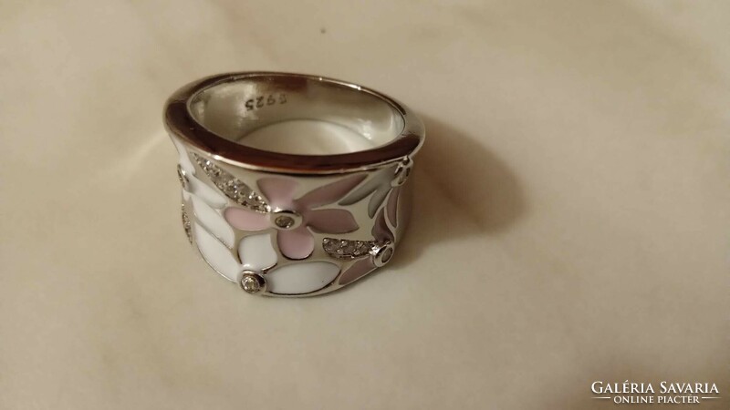 Pink and white floral ring size 54 and 57