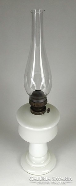 1N743 antique milk white blown glass kerosene lamp with cylinder 49 cm