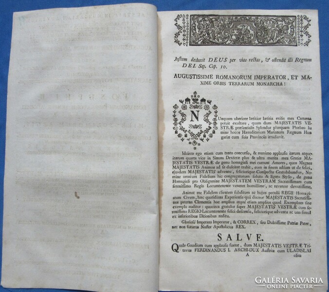 Antik nyomtatvány XVIII,sz.12 ol.BalaskóFerenc,Majestaticus Ex Austria in Hungariam Adventus,latin