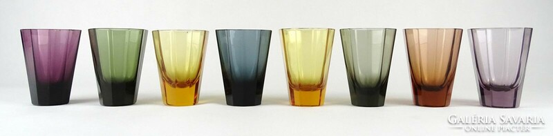 1N619 old art deco colored square glass glass set of 8 pieces