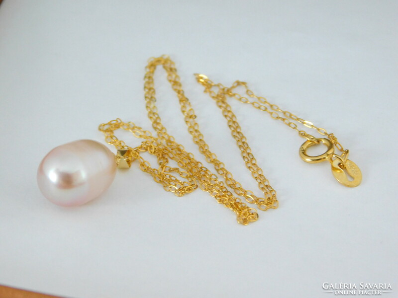 Pearl 18k gold pendant + gift silver necklace