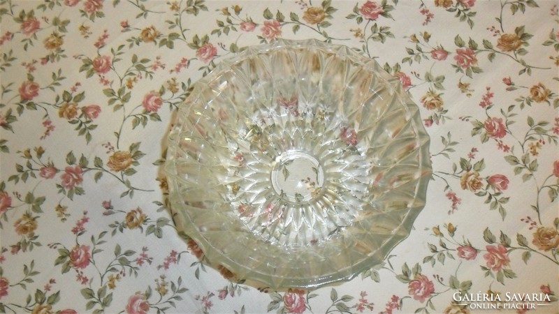 Vintage thick cut glass centerpiece, serving bowl 21 x 8 cm.