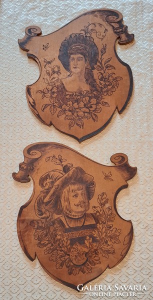 Exclusive coat of arms shield image pair. Pair of antique pictures (m4009)