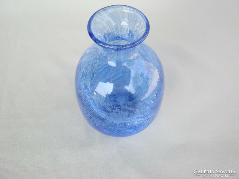 Karcagi fátyolüveg repesztett üveg kék váza