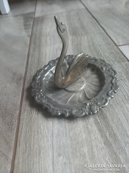 Pompás régi ezüstözött gyűrűtartó tálka (hattyú formával)