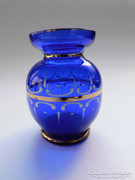 Parádi antik, kézi festésű üvegváza 7.5 cm