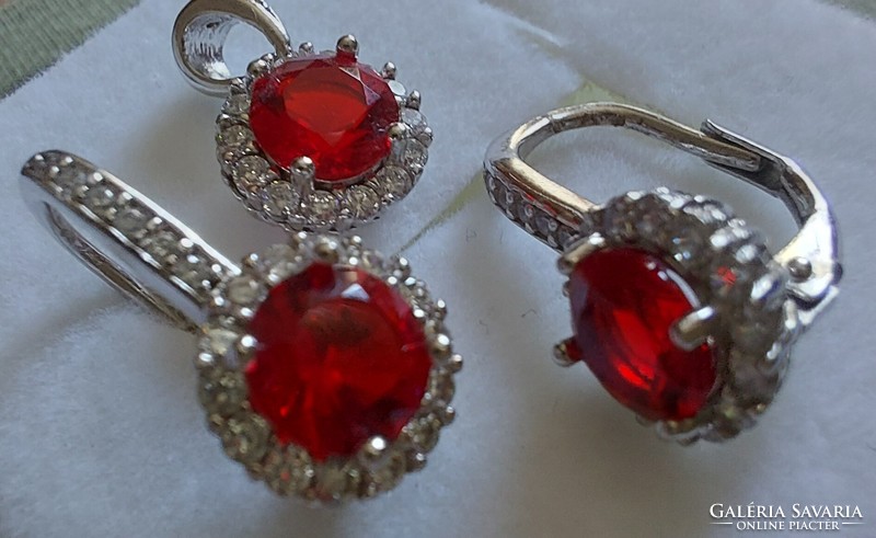 Shining fire red silver earring pendant set