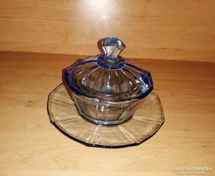 Antique blue glass sugar bowl (27/d)