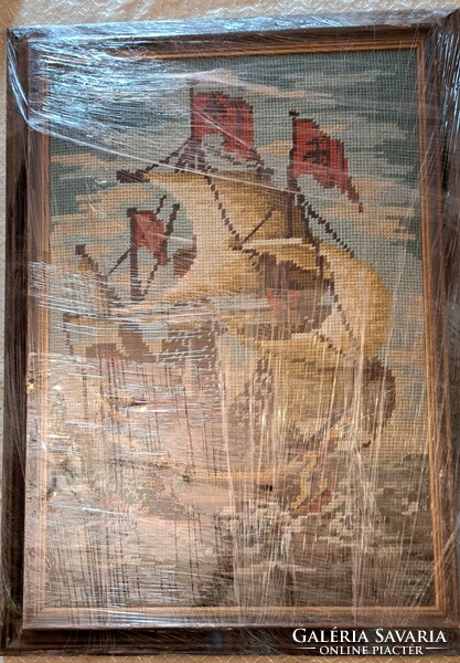 Antik vitorlás, hajós gobelin kép (M4008)