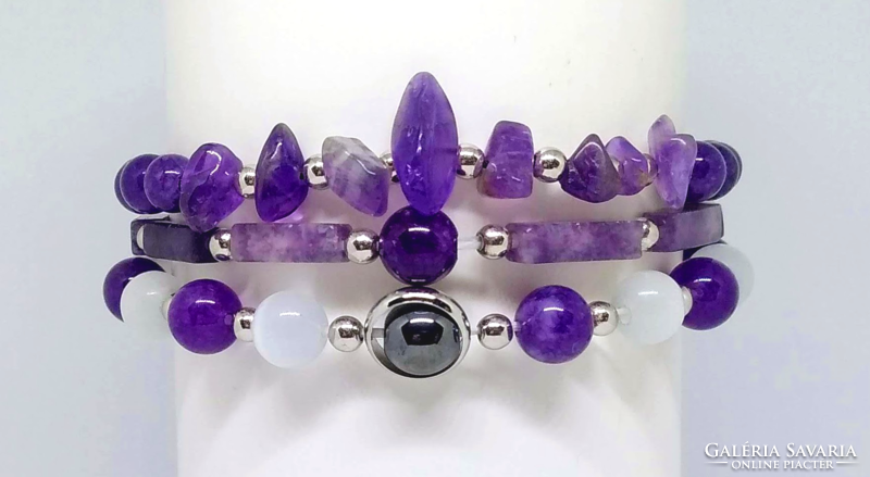 3-piece amethyst mineral bracelet set 318