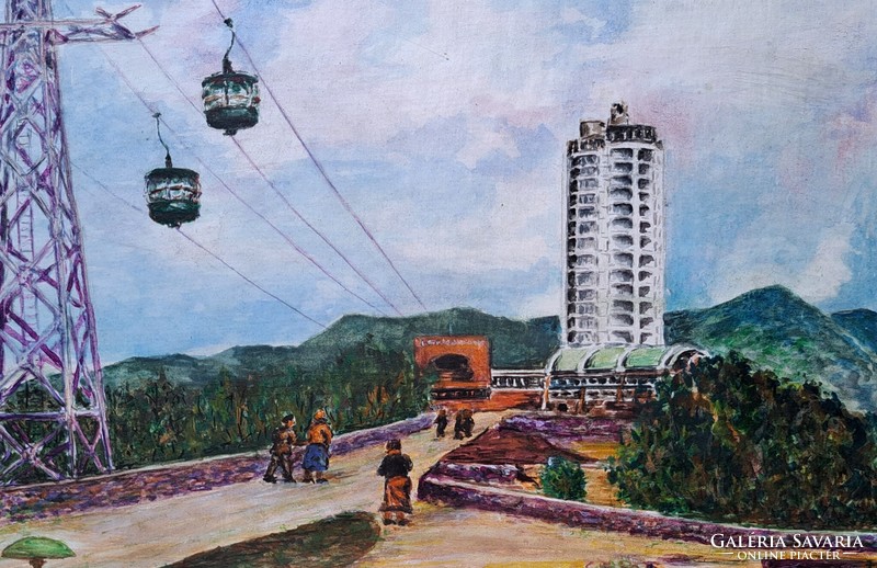 Hotel humboldt, caracas, venezuela (watercolor framed) chairlift, architecture