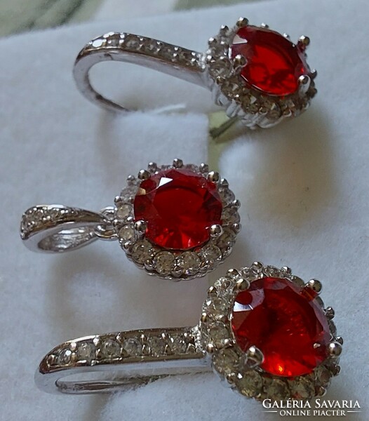 Shining fire red silver earring pendant set