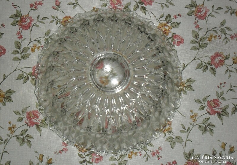Vintage vastag metszett üveg asztalközép, kínáló tál 21 X 8 cm.