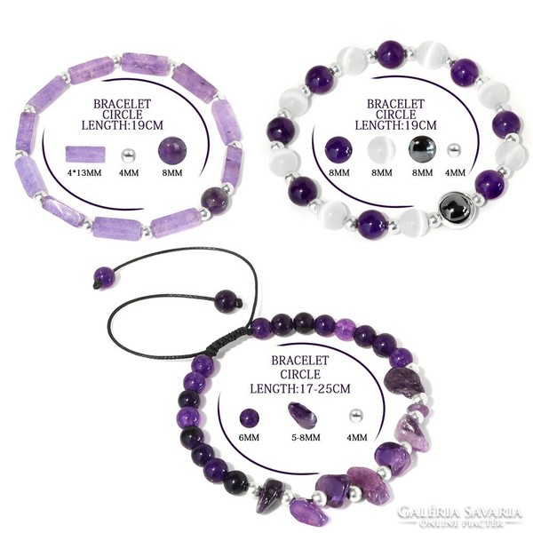 3-piece amethyst mineral bracelet set 318