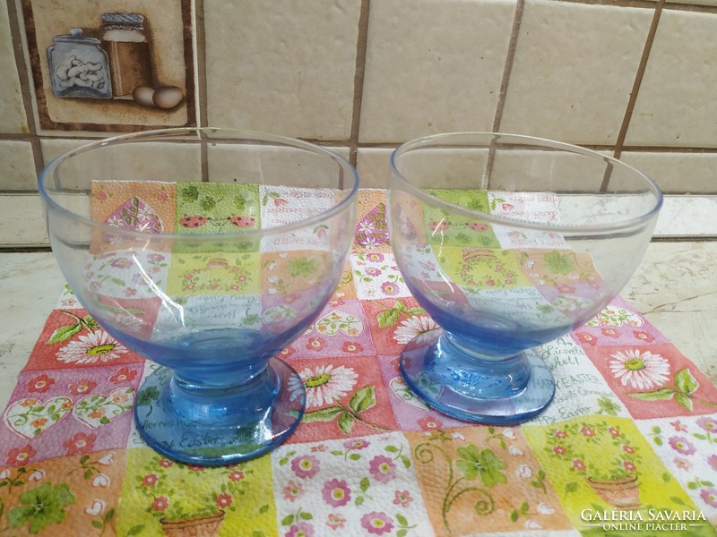 Blue glass goblet, bowl, ice cream glass, candy holder 2 pieces for sale!