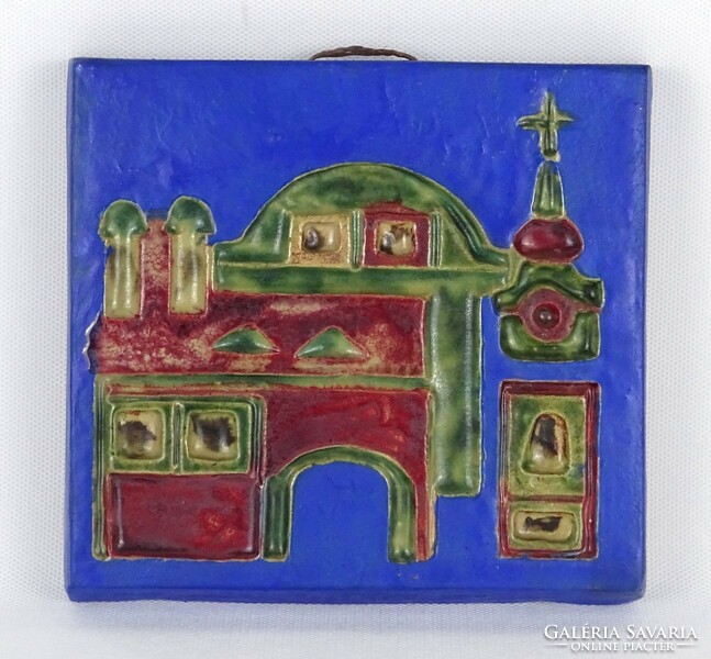 1N749 church decorative glazed earthenware wall decoration 16.5 X 17.5 Cm