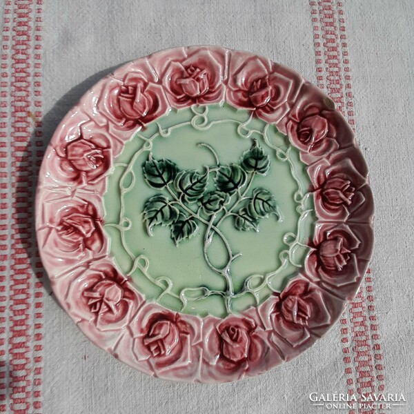 Schütz blansko (1870 -1900) pink majolica cake stand + 6 cake plates in a set