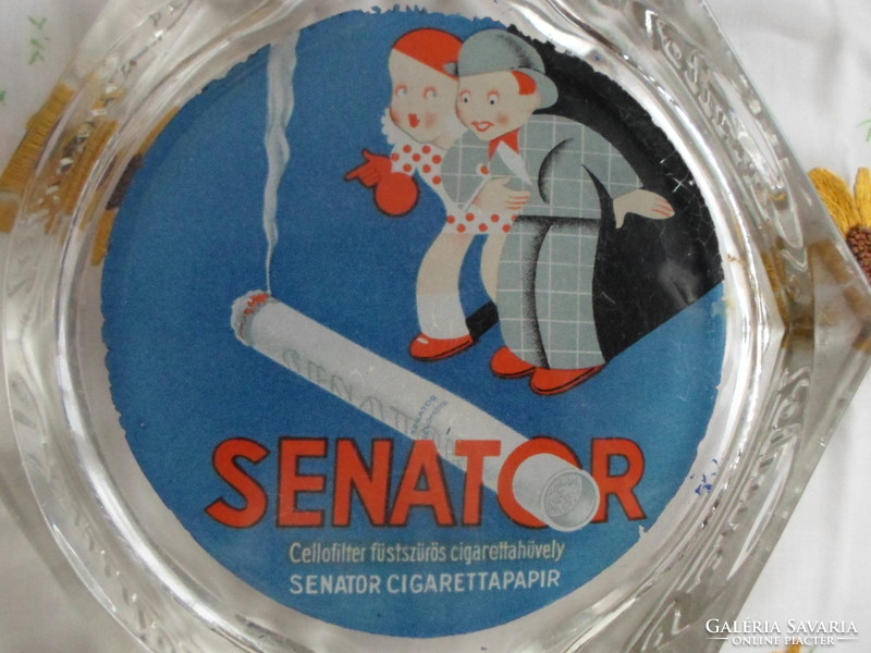 Vintage, art deco pénztál / hamutál: Senator Celofilter (reklám, Adler György, 1930)