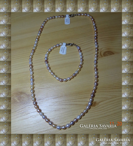 Cultured pearl necklace & bracelet set. Made from selected proportional beads.