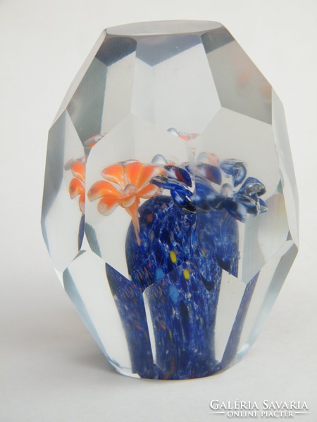 Large, faceted, faceted old Murano glass leaf weight