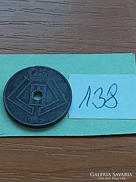 Belgium belgie - belgique 10 centimes 1942 ww ii. Zinc, iii. King Leopold 138