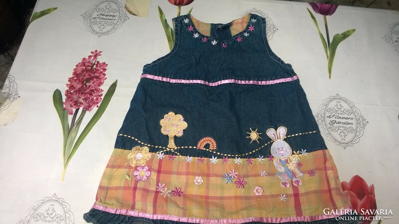 Fairy baby denim dress for 1-1.5 years - with embroidered figures