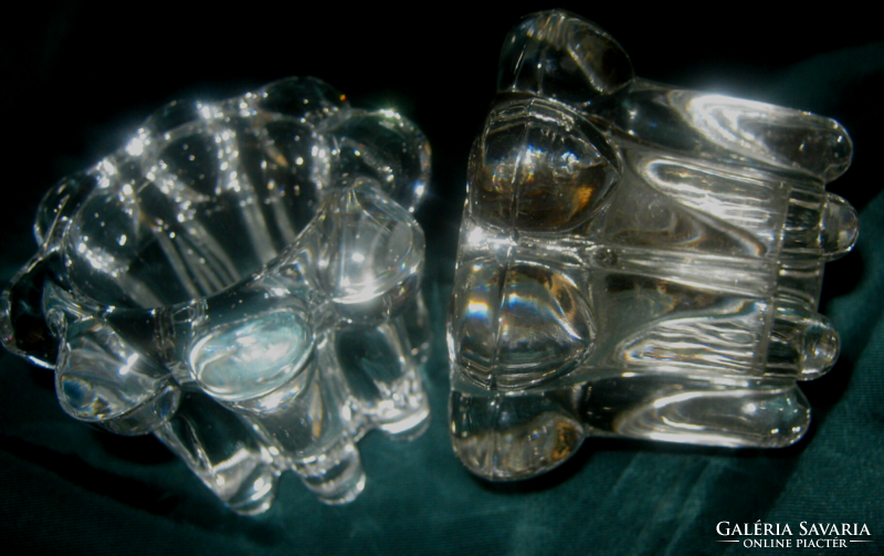 Vintage French ice glass candle holder pair Reims France