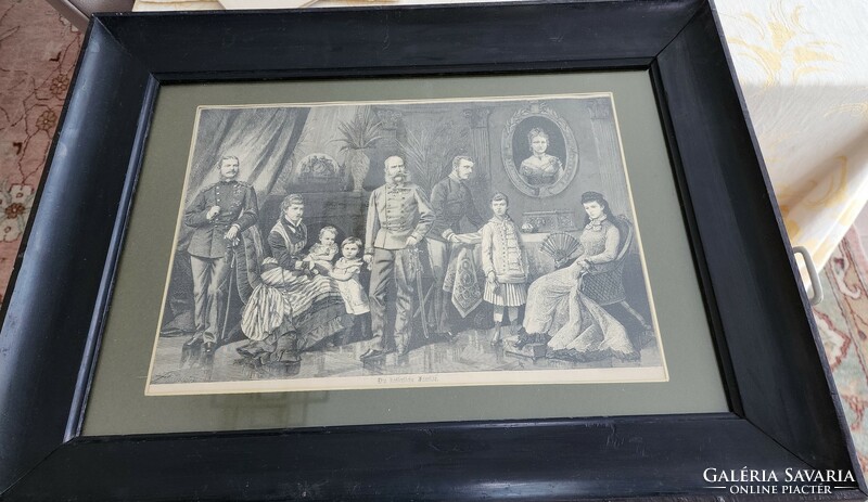 Queen Elizabeth Sisi Ferenc József Rudolf Heir to the Throne Habsburg King Family marked engraving frame