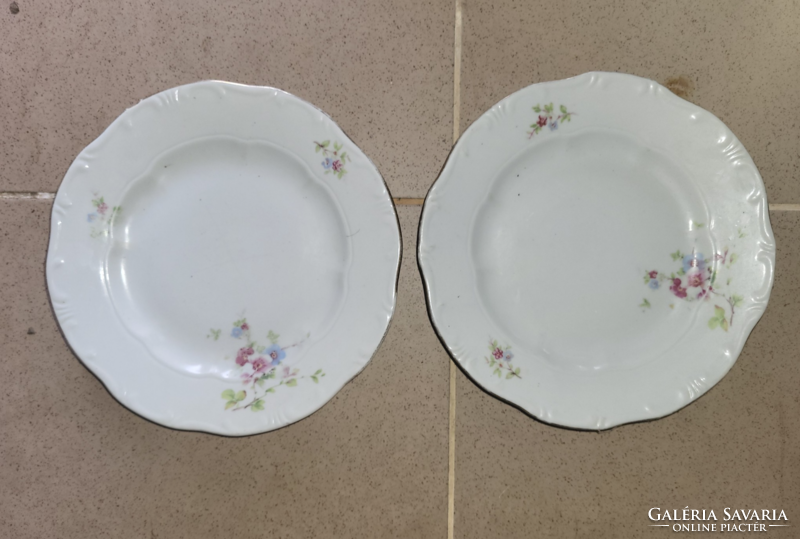 2 Zsolnay-marked porcelain small plates with a flower pattern together