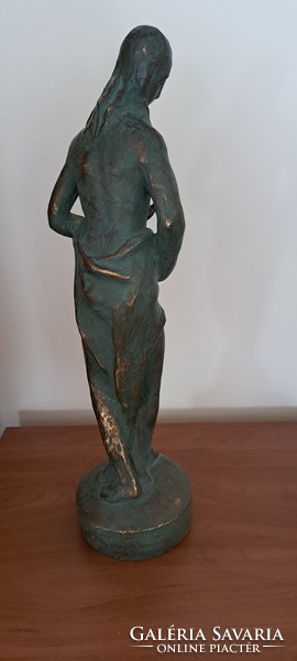 Higiénia, Hygia, Hygieia az egészség a tisztaság istennő, bronzírozott szobra, jelzett: HB. 40,5 cm