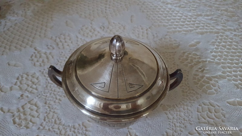 Antique art deco silver-plated sugar bowl with lid, bonbonier