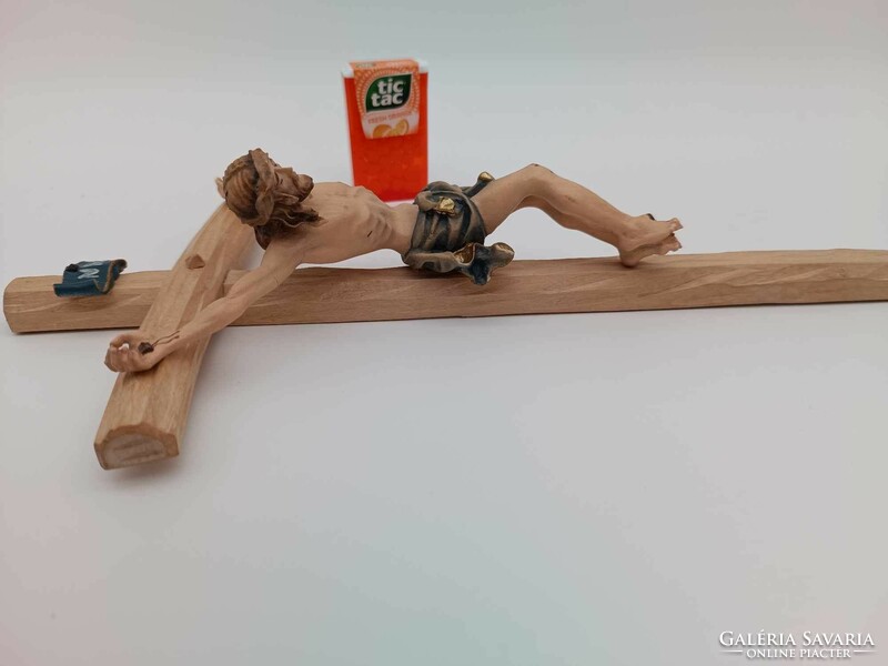 Hand-carved and painted wooden cross by Dolfi