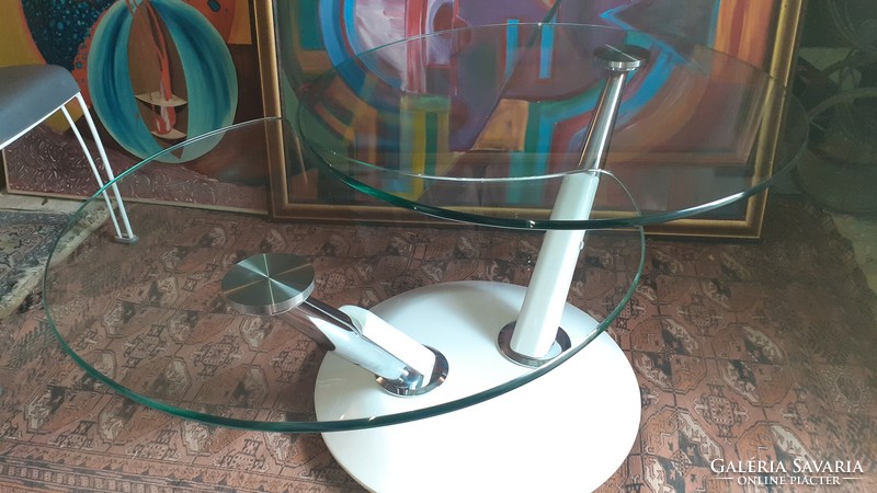 Vintage Space stílusú fém-üveg mozgatható kávézó - dohányzó asztal