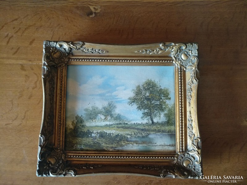 Oil painting landscape, signed, in a beautiful blonde frame, negotiable