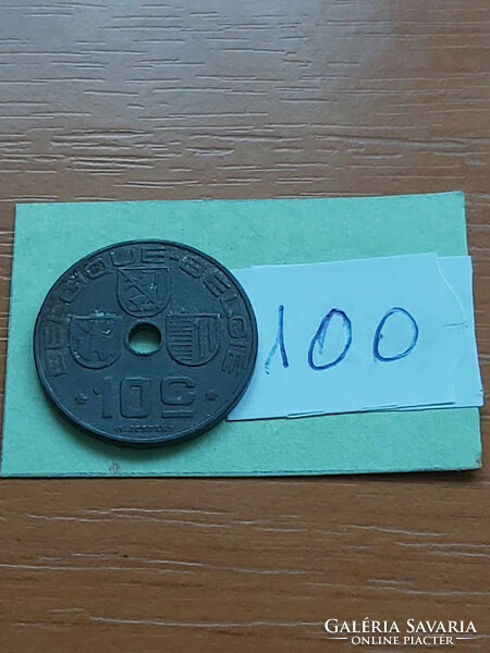 Belgium belgie - belgique 10 centimes 1943 ww ii. Zinc, iii. King Leopold 100