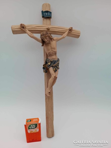 Hand-carved and painted wooden cross by Dolfi