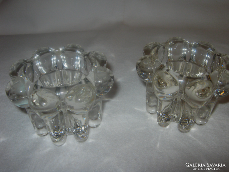 Vintage French ice glass candle holder pair Reims France